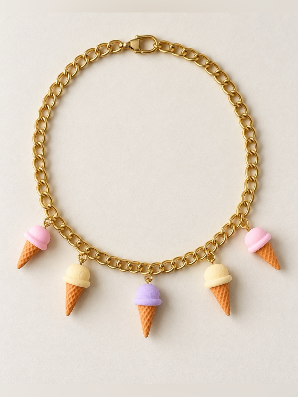 Pastel Ice Cream Cone Charm Necklace | Gold Chain Y2K Kawaii Summer Jewellery